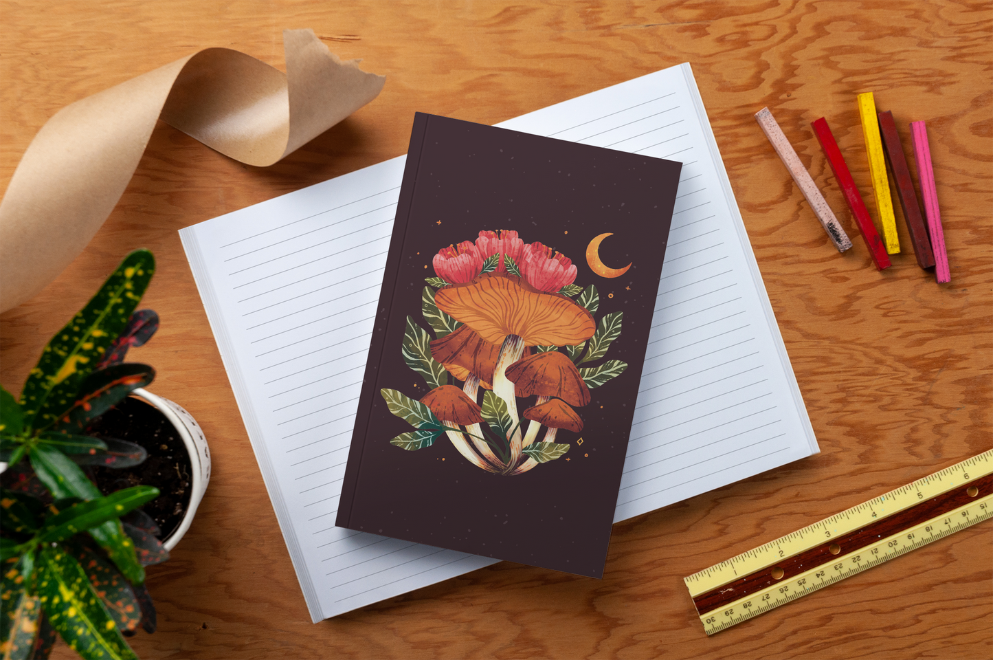 midnight mushroom layflat journal notebook