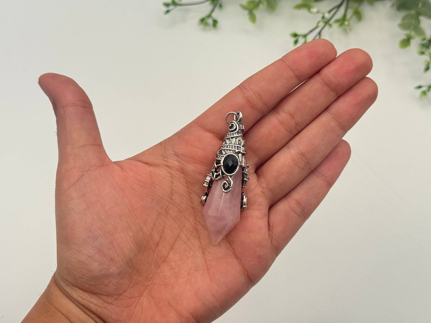 Rose Quartz Faceted Antique Silver Detailing Pendulum