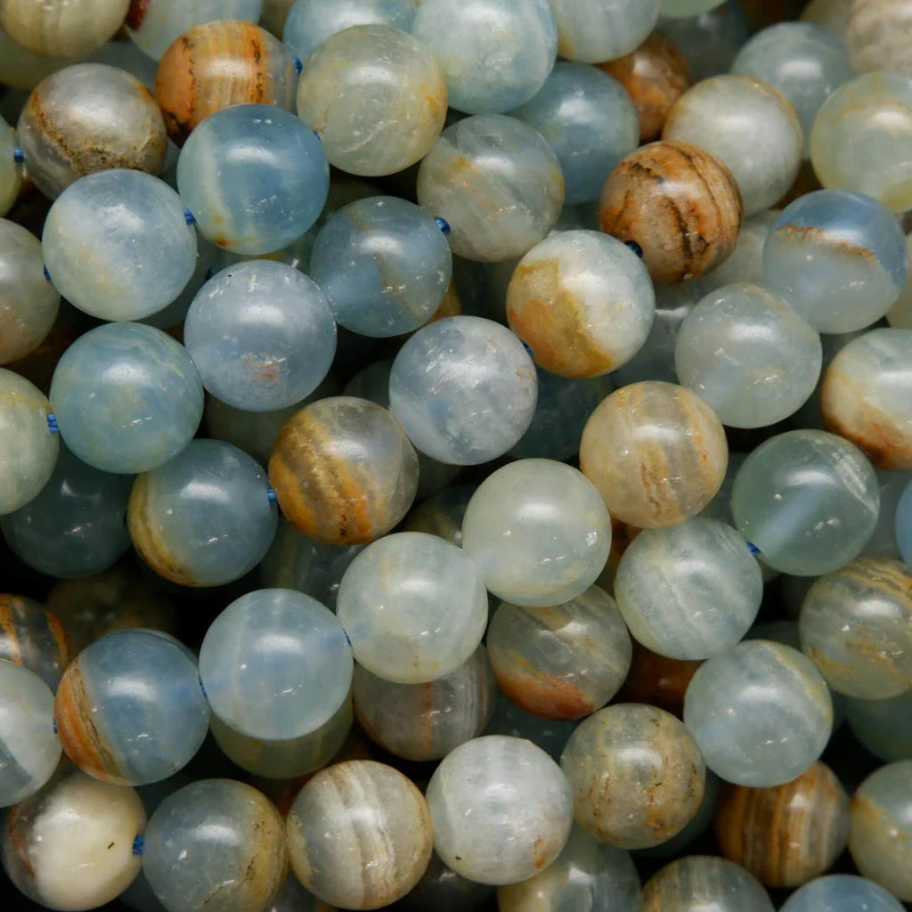 Lemurian aquatine calcite beaded bracelets