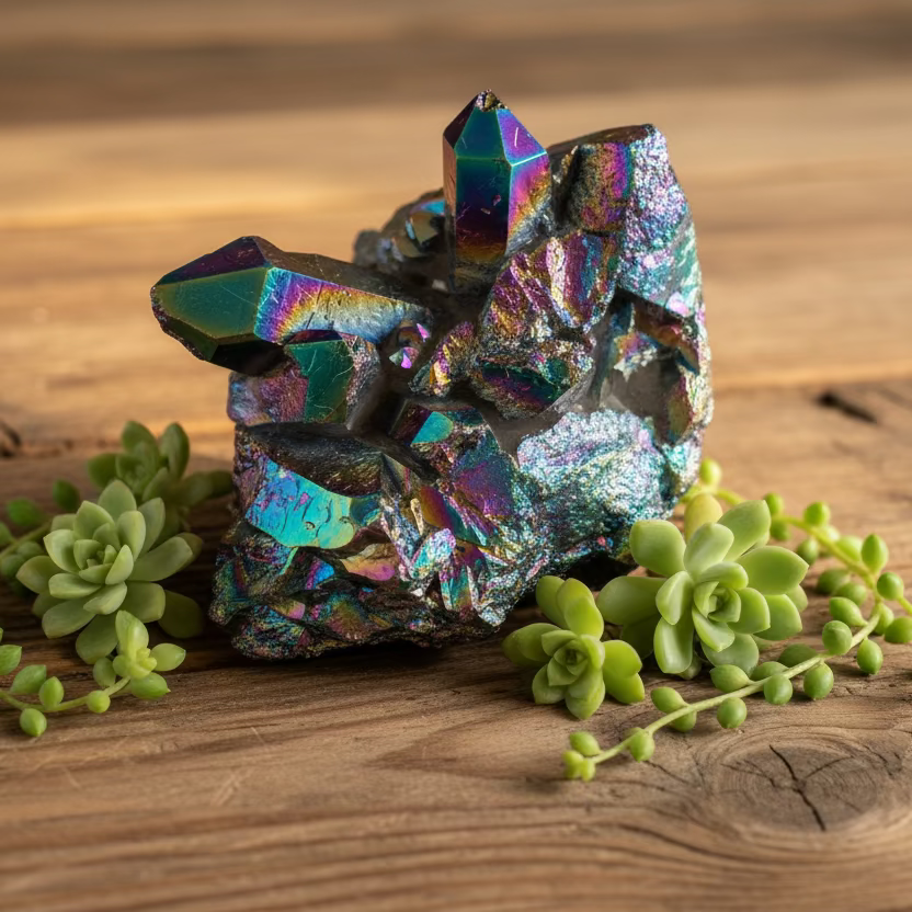 rainbow aura quartz points and clusters