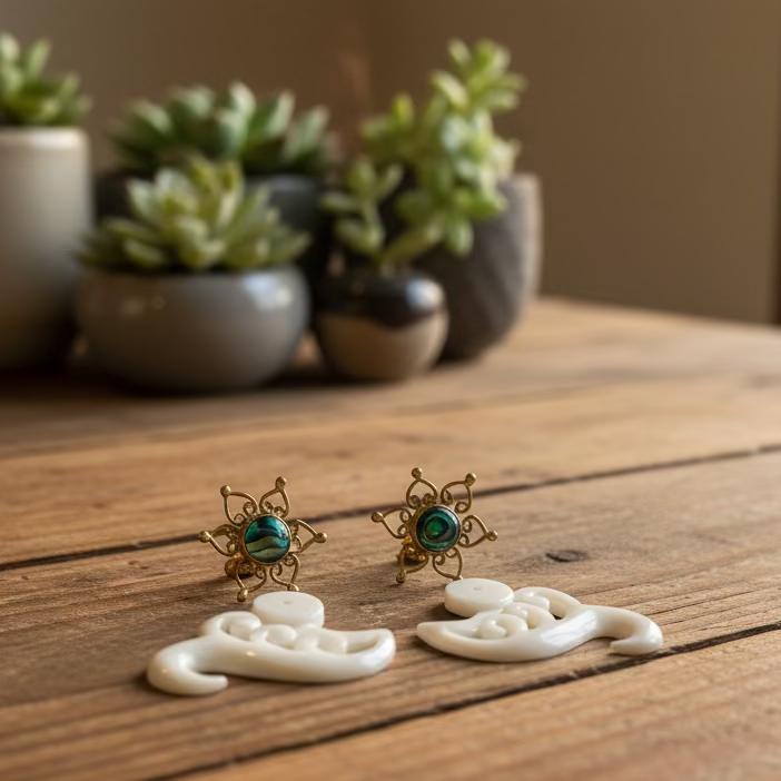 abalone and bone earrings (responsibly sourced)