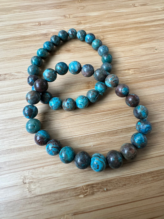 blue calsilica jasper beaded bracelet (8mm beads)