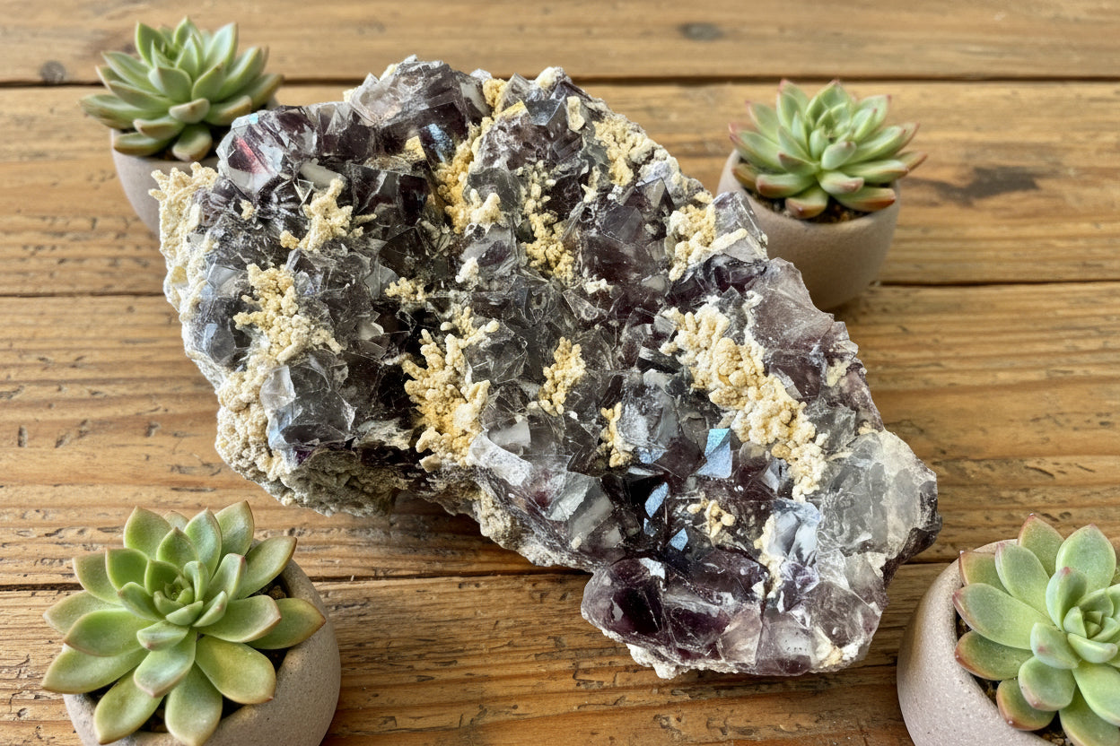 raw fluorite with calcite