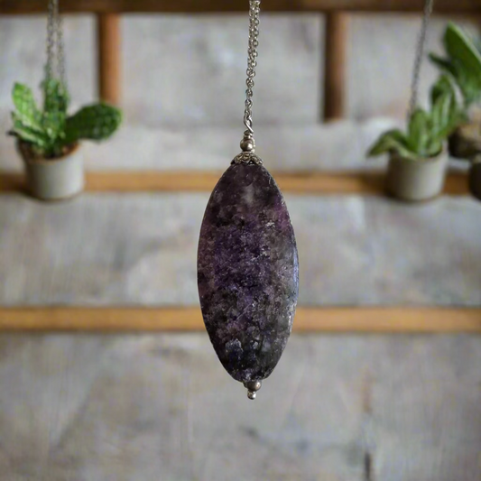 lepidolite pendant on silver chain