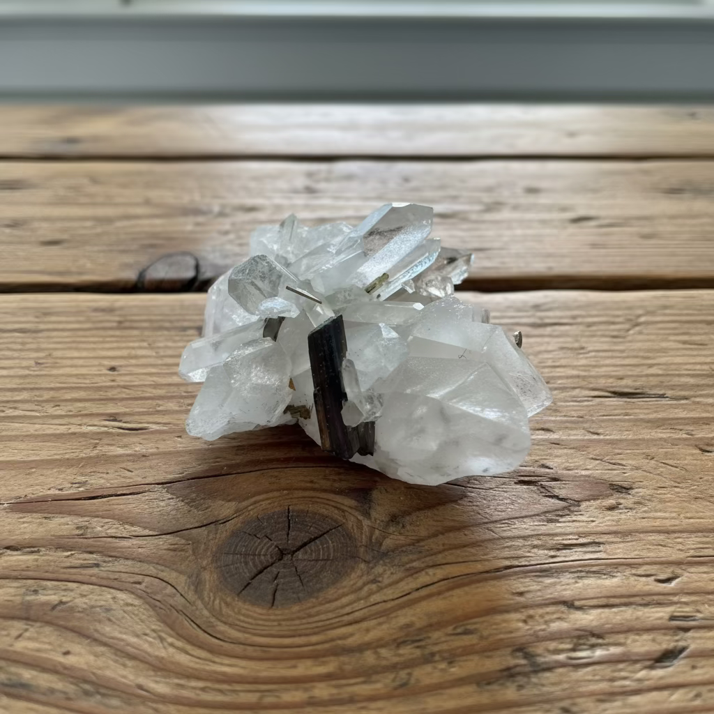 clear quartz clusters with chlorite and brookite inclusions