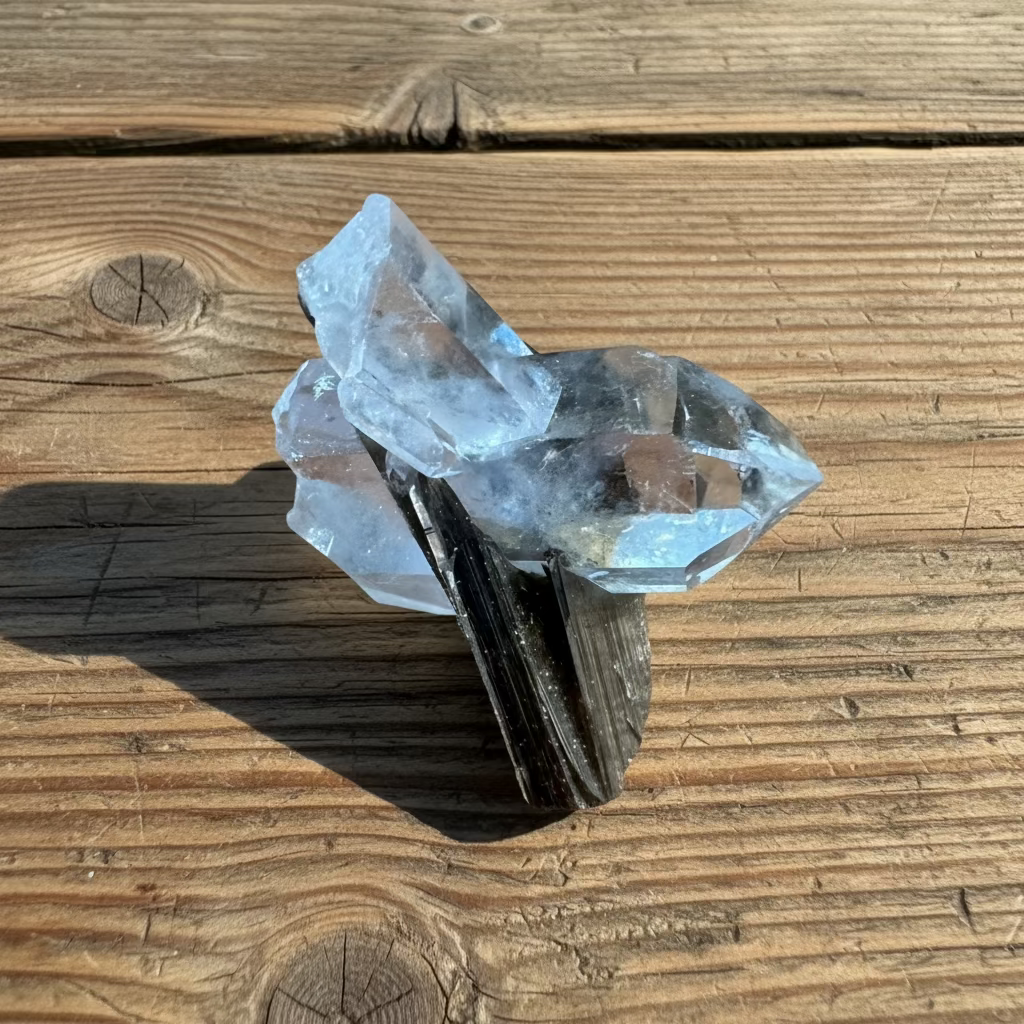 clear quartz clusters with chlorite and brookite inclusions