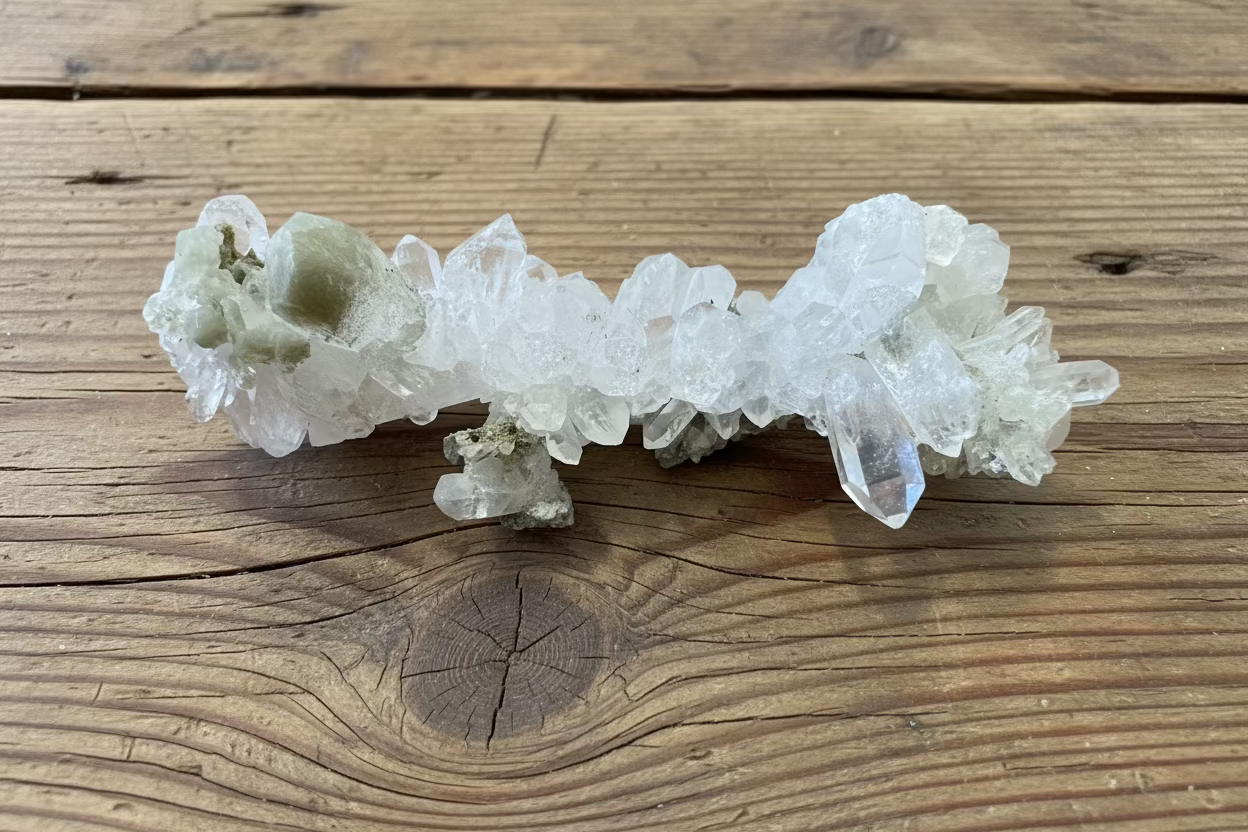 clear quartz clusters with chlorite and brookite inclusions