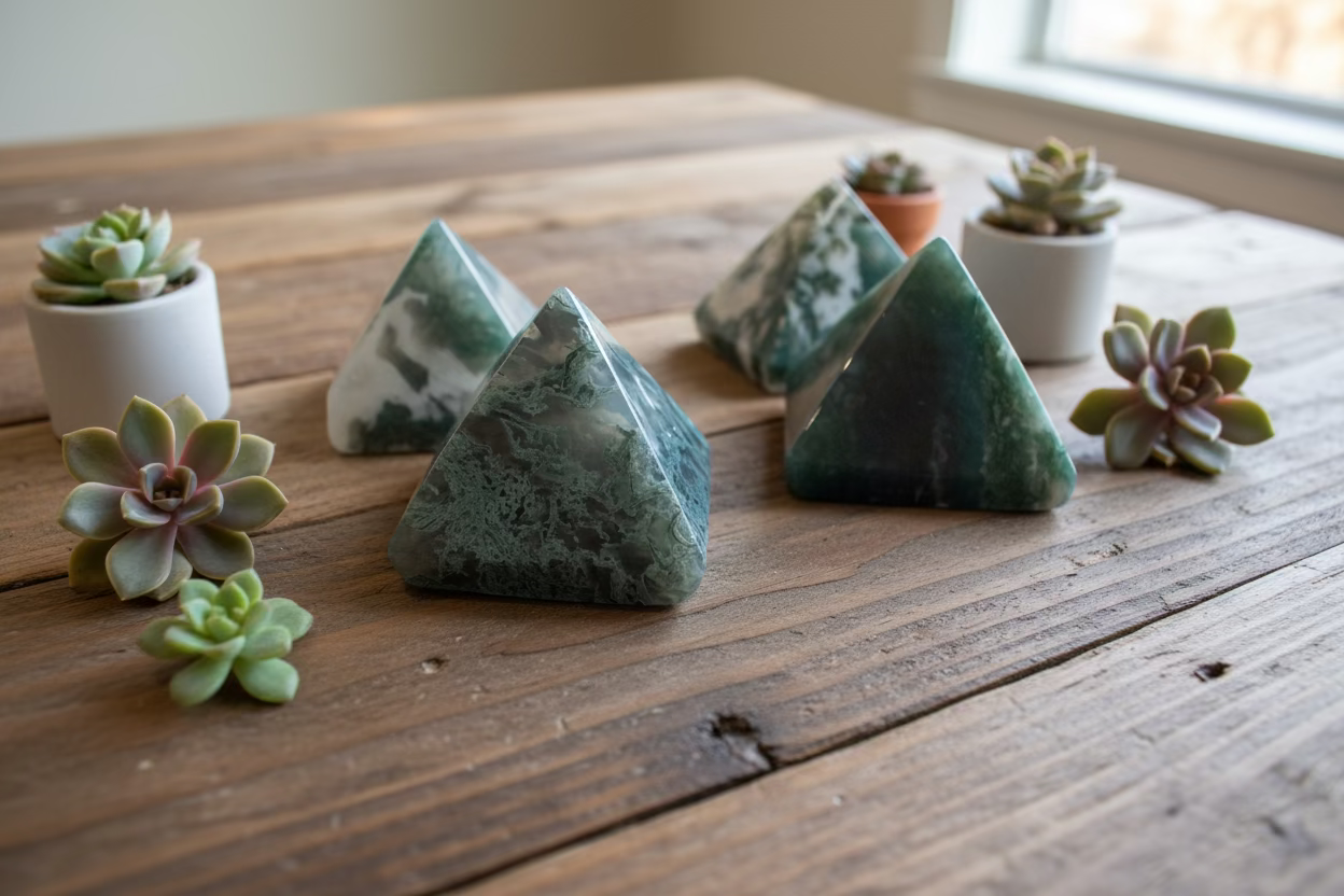 moss agate pyramids