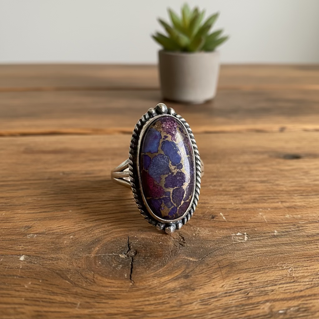 purple copper turquoise ring in sterling silver (size 8)