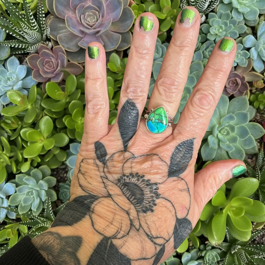 kingman blue/green copper turquoise ring in sterling silver (size 8)