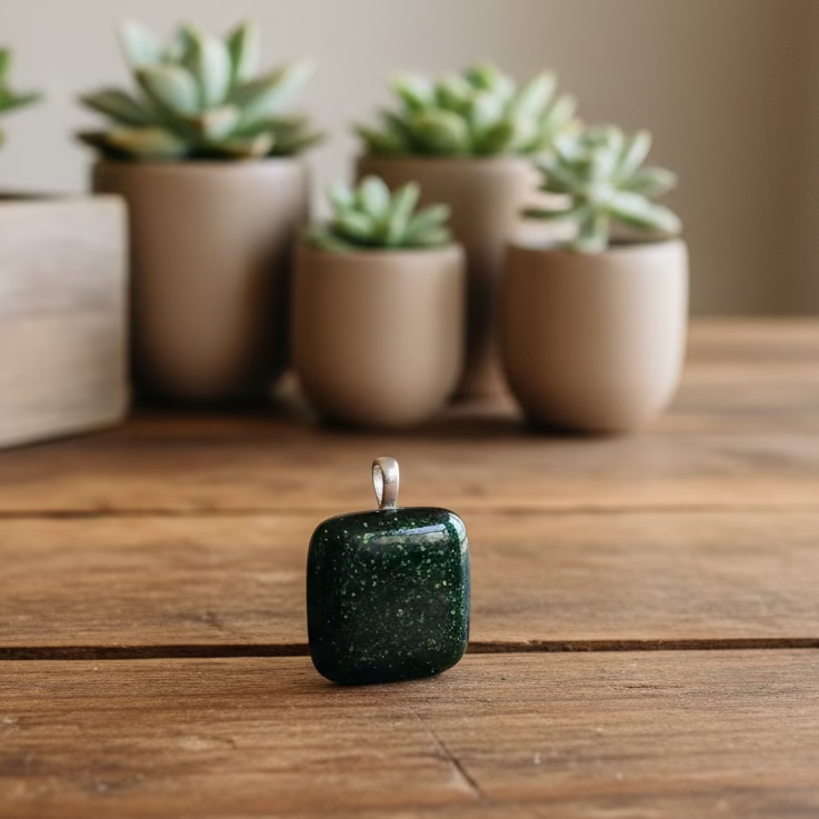 green glittery glass pendant