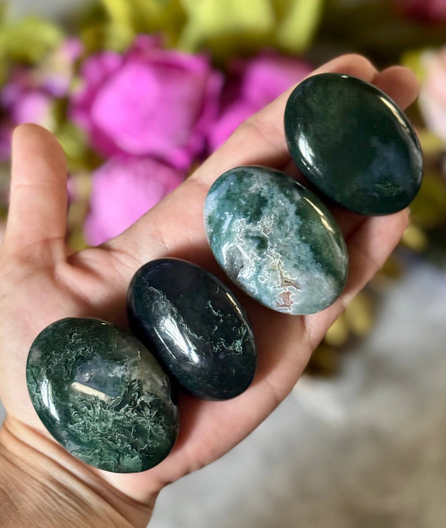 moss agate palm stones