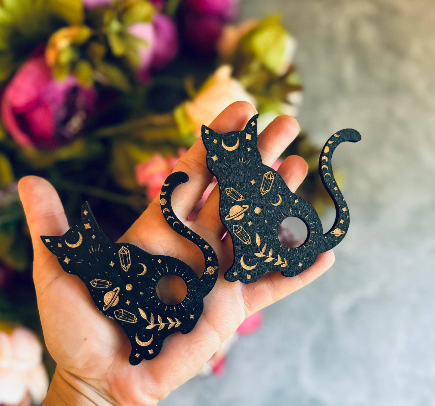 black cat mini crystal sphere stand