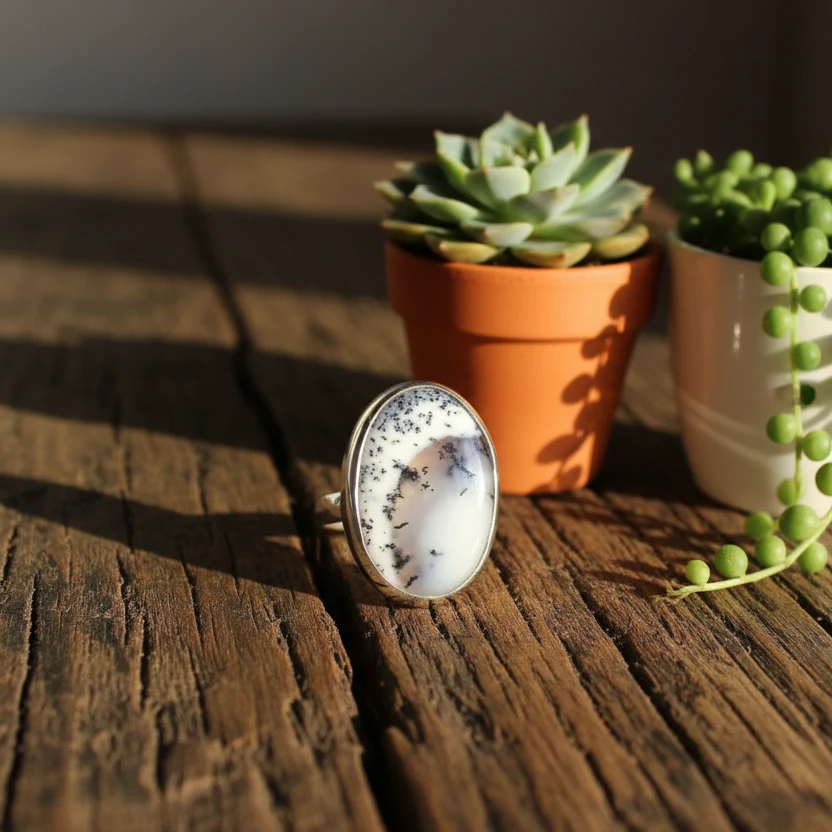 dendritic opal ring in sterling silver