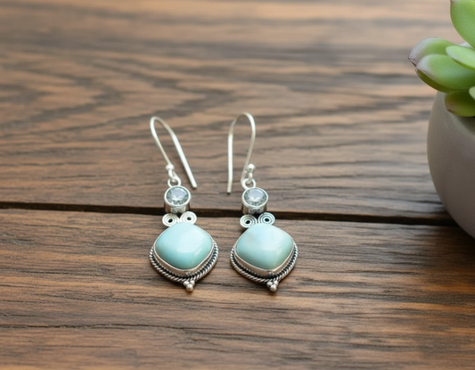 larimar earrings with blue topaz in sterling silver