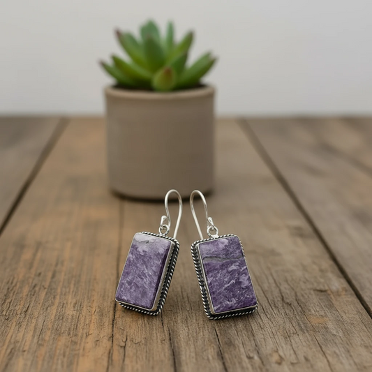 charoite earrings in sterling silver