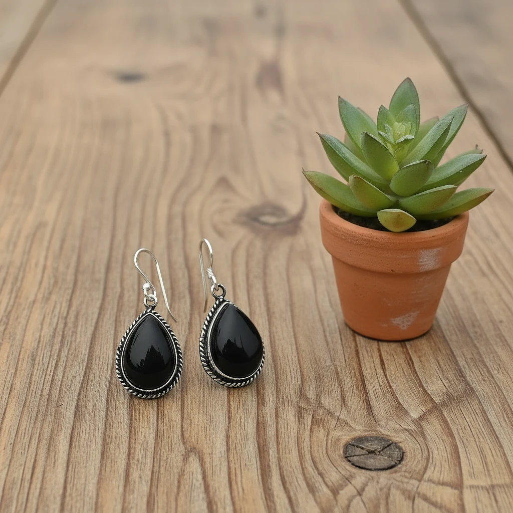 onyx earrings in sterling silver