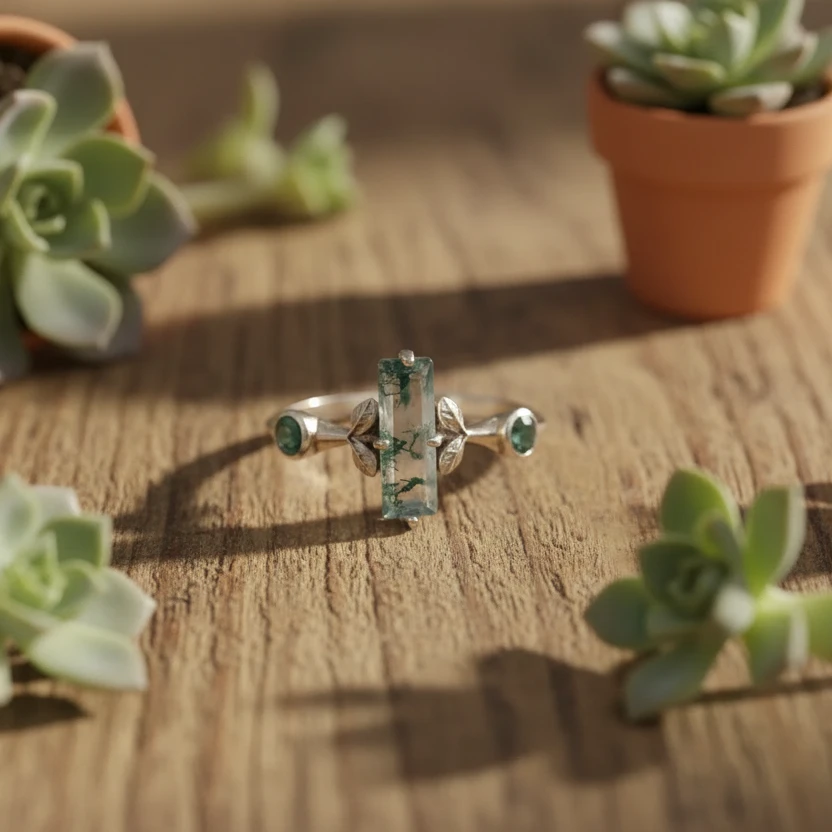 moss agate ring in sterling silver