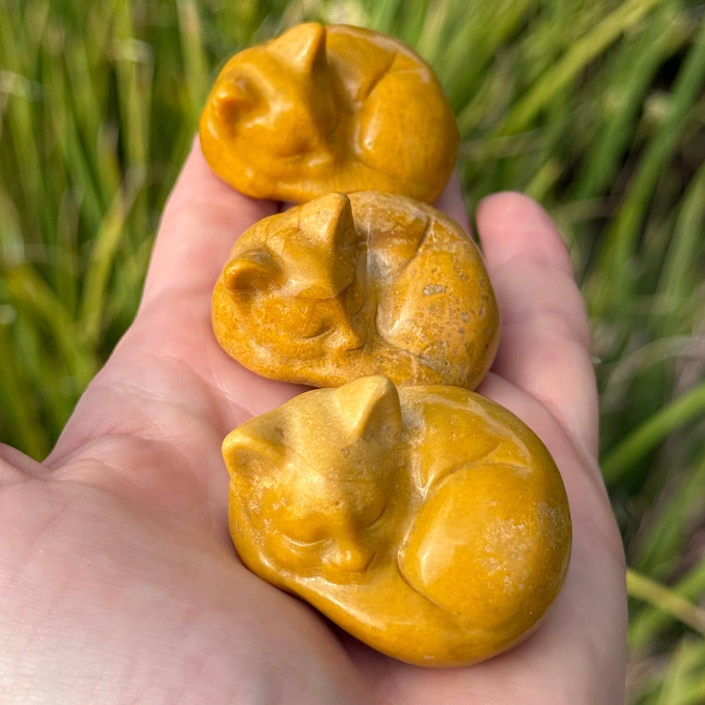 yellow jasper sleeping cat figurine