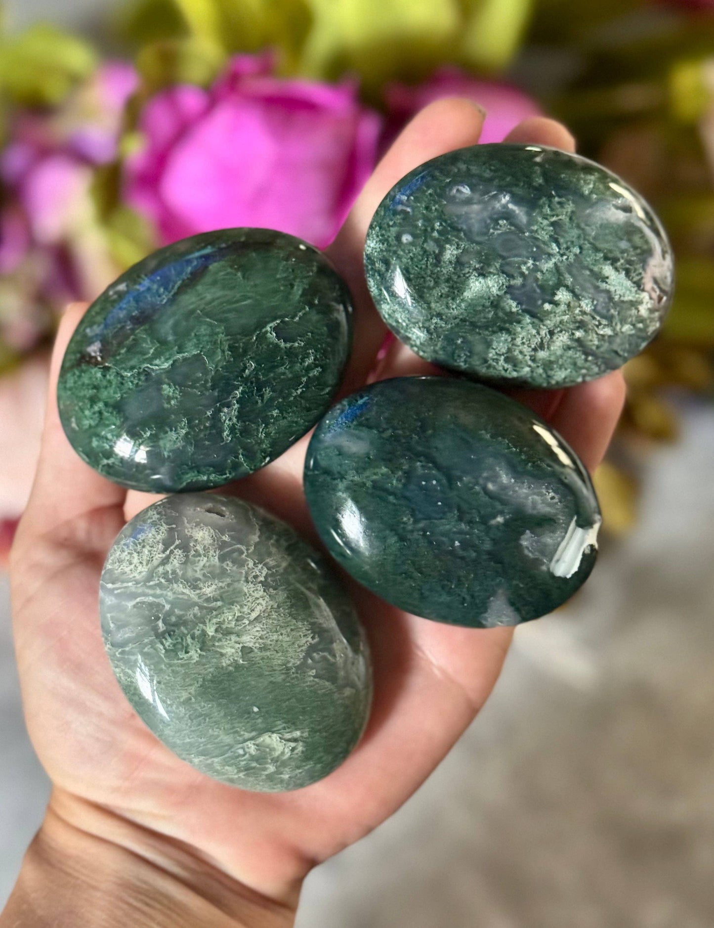 moss agate palm stones