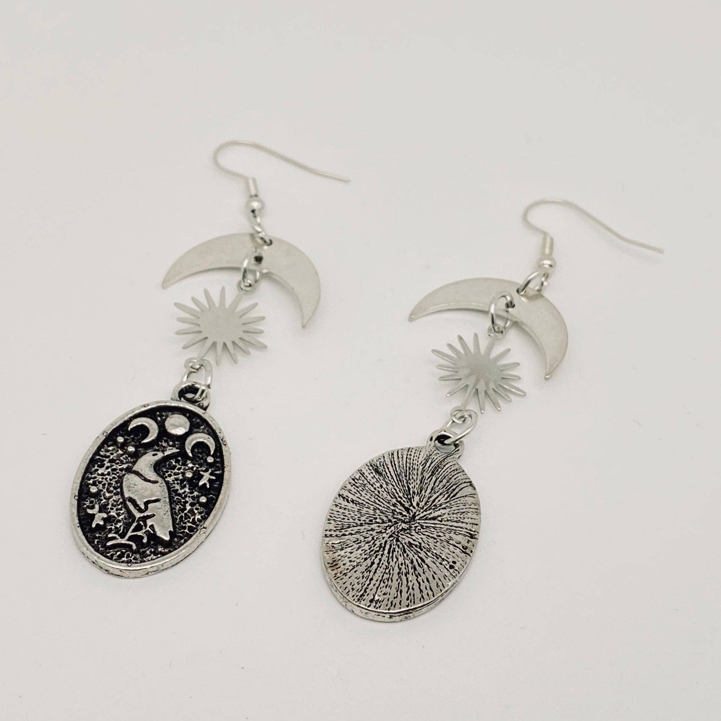 crow moon phases dangly earrings