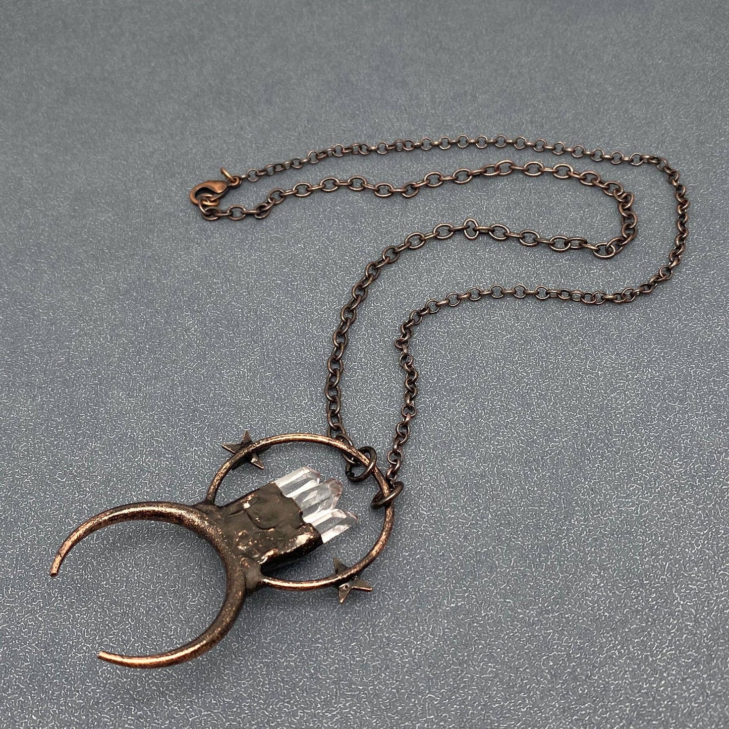 amethyst & clear quartz points celestial pendant necklace