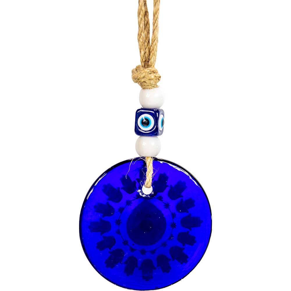 glass evil eye wall hanging talisman with hamsa hands