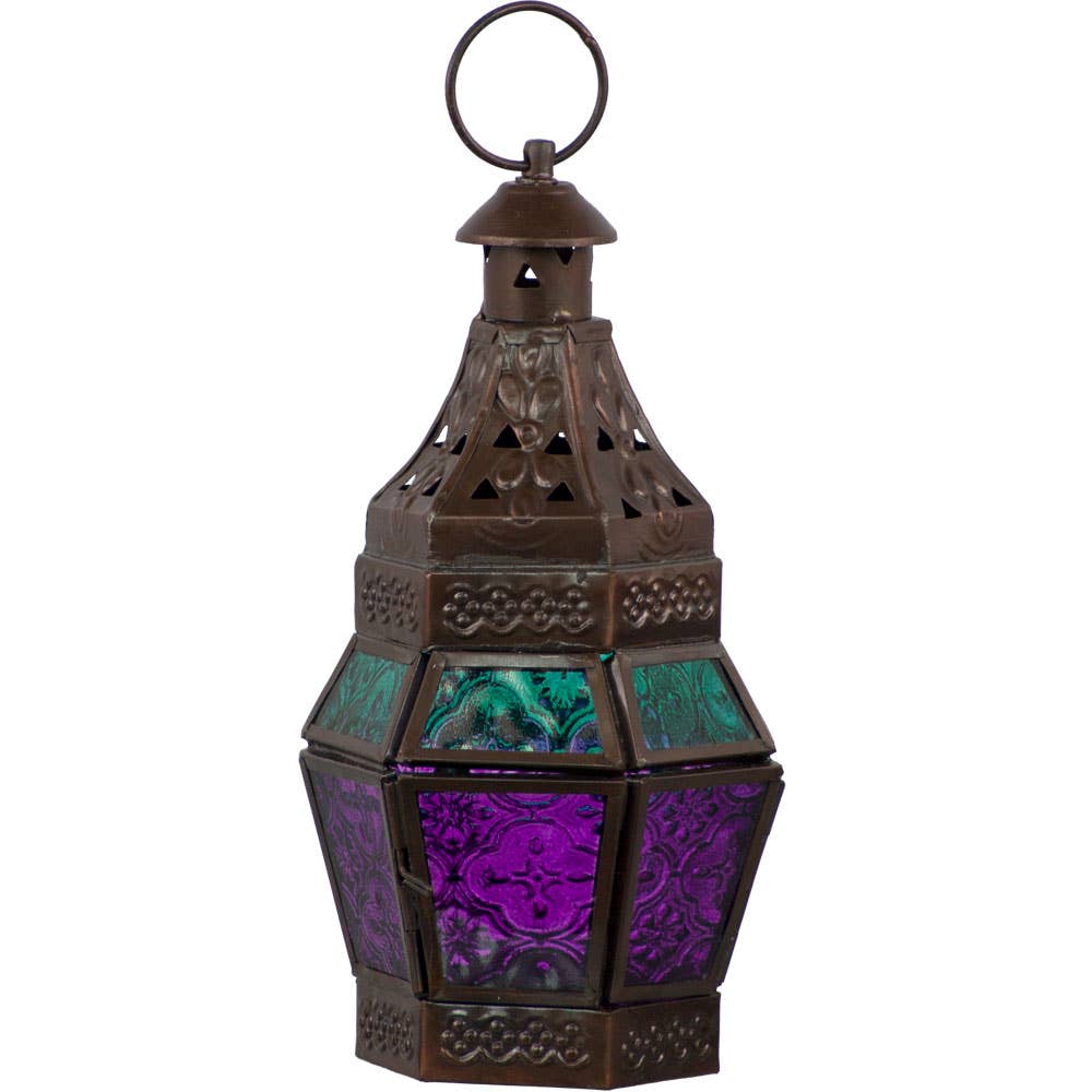 turquoise & purple glass guide lantern
