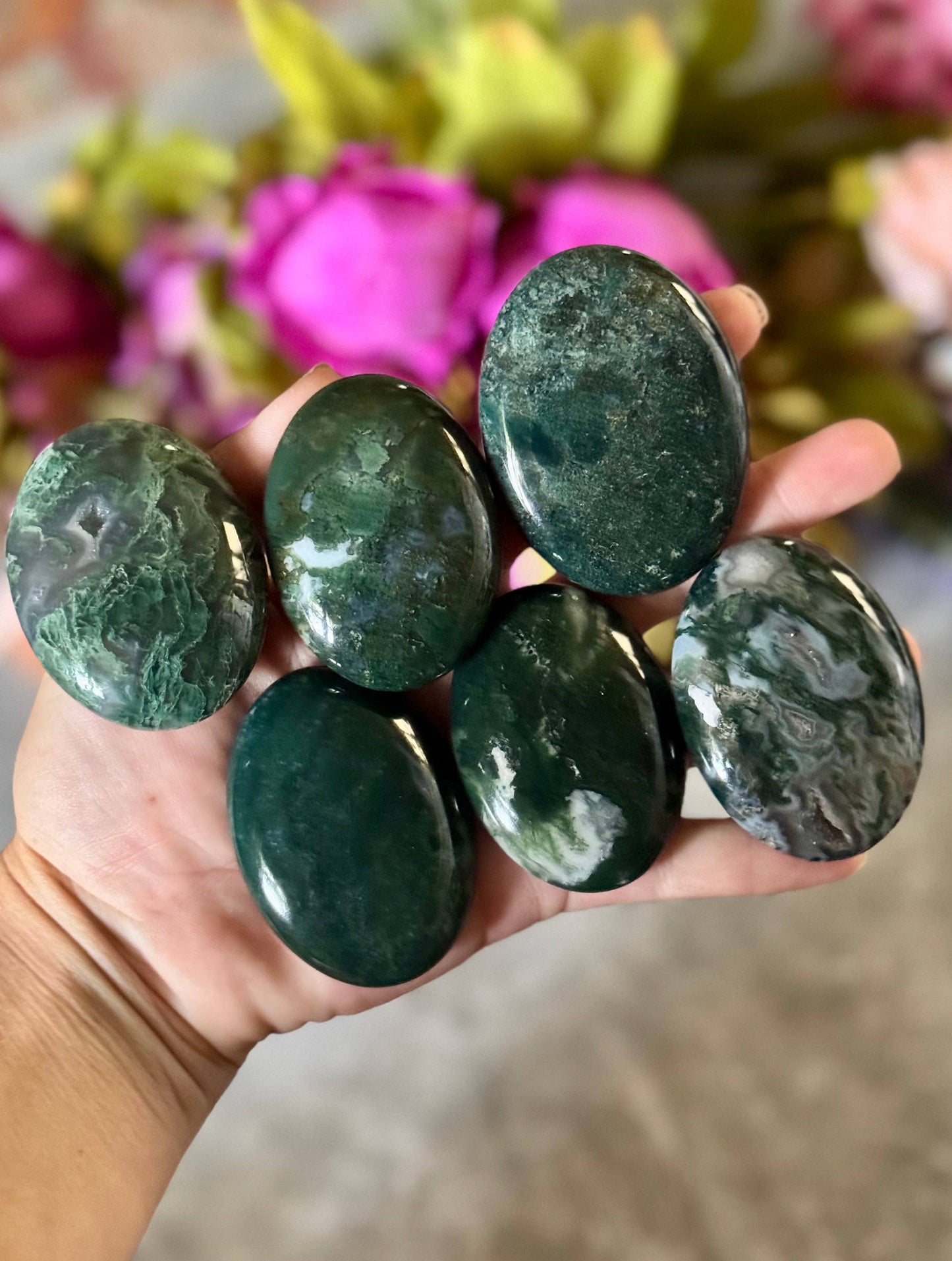 moss agate palm stones