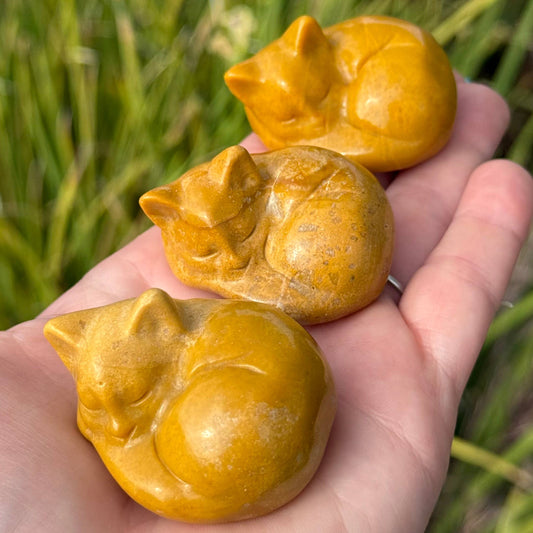 yellow jasper sleeping cat figurine