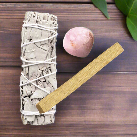 white sage, rose quartz, palo santo bundle