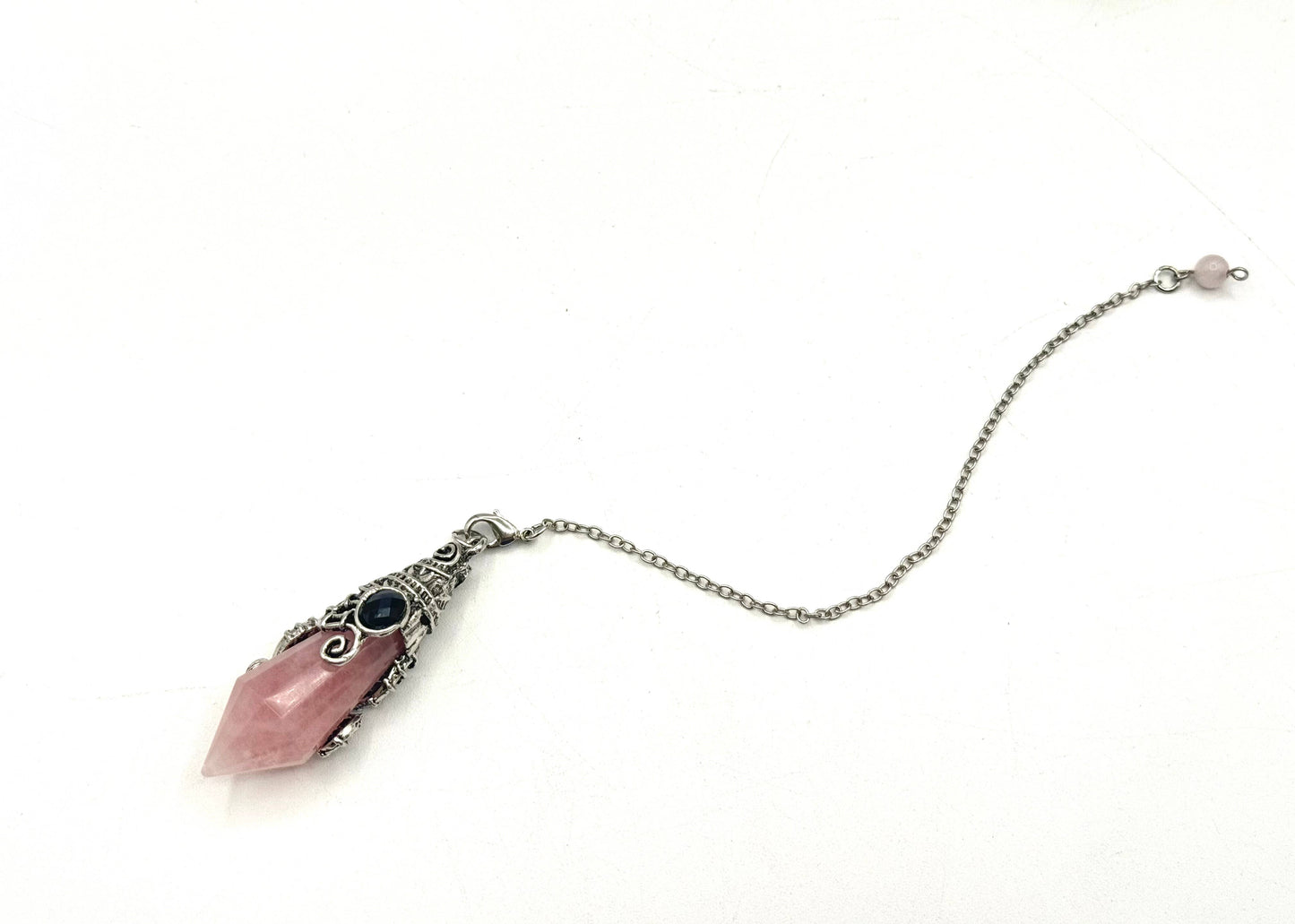 Rose Quartz Faceted Antique Silver Detailing Pendulum