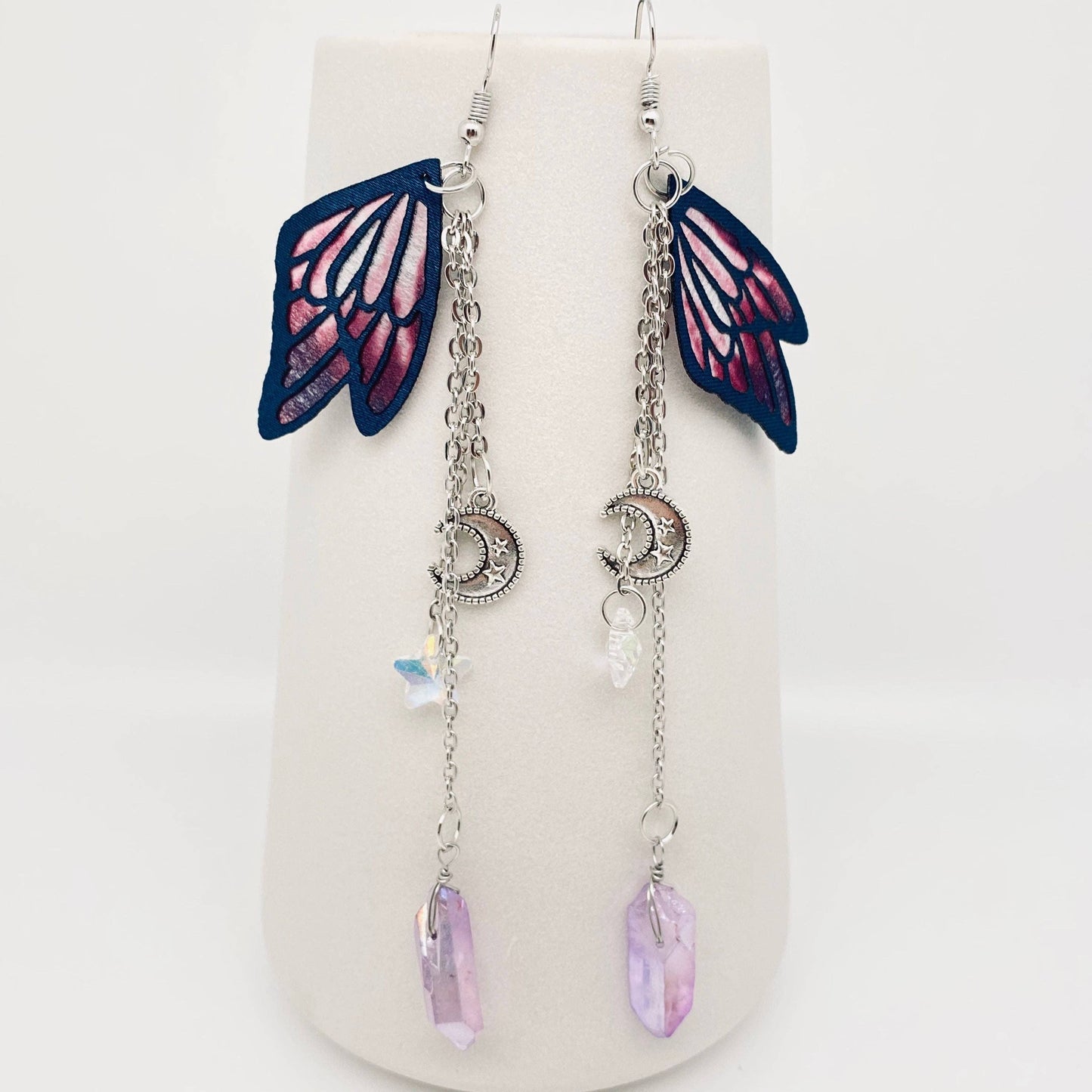 butterfly wing crystal pendant earrings