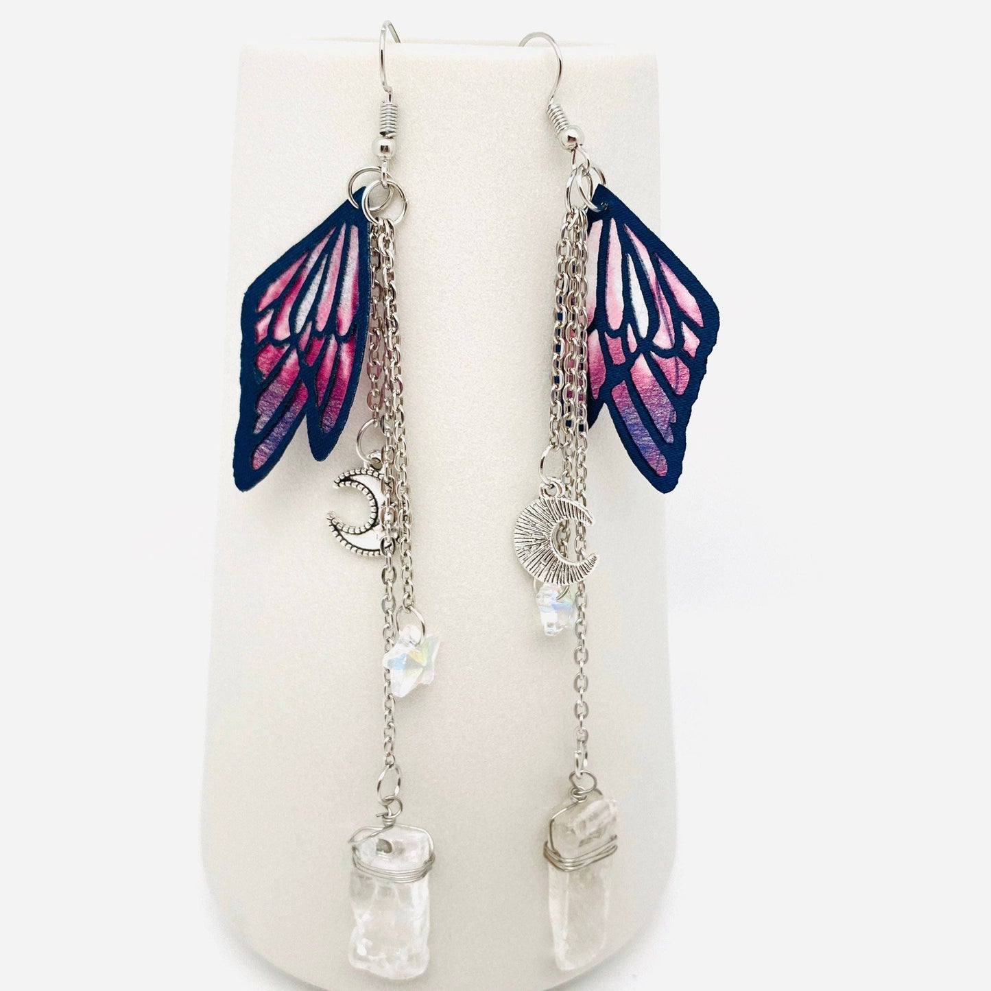 butterfly wing crystal pendant earrings