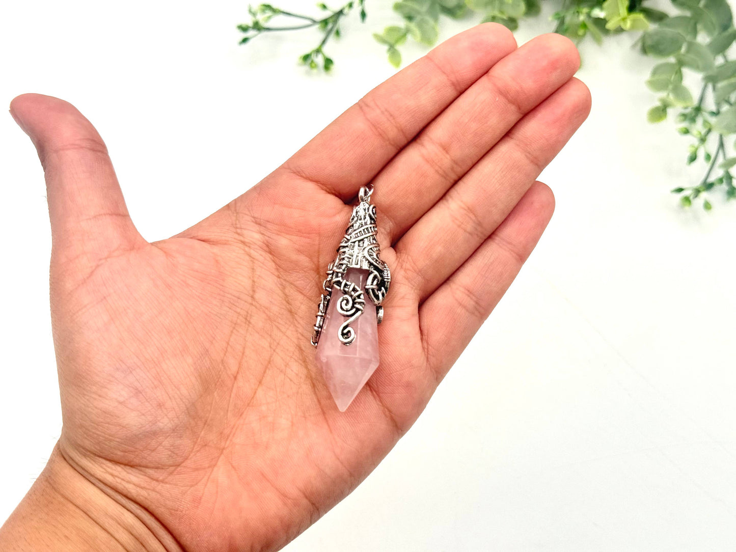 Rose Quartz Faceted Antique Silver Detailing Pendulum