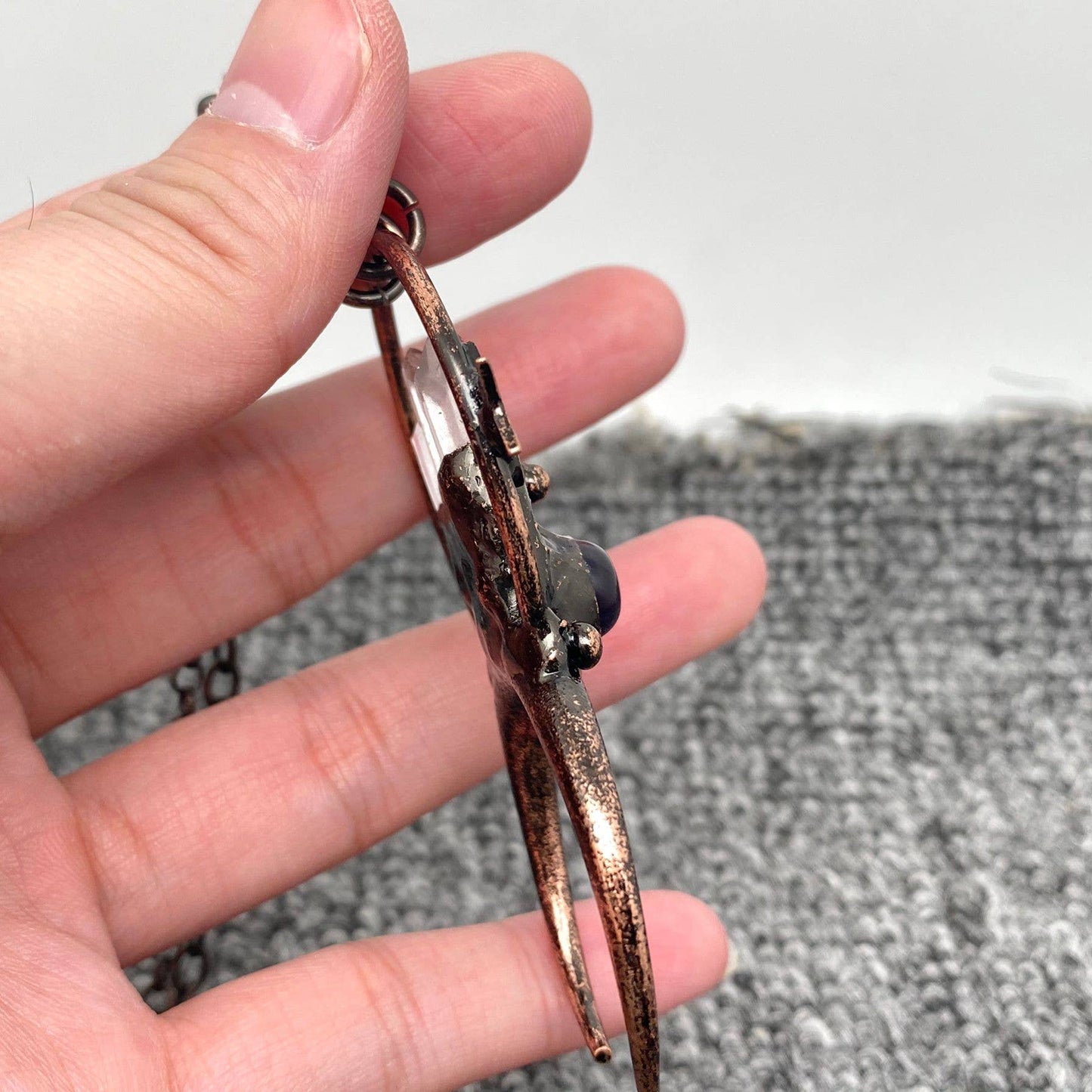 amethyst & clear quartz points celestial pendant necklace
