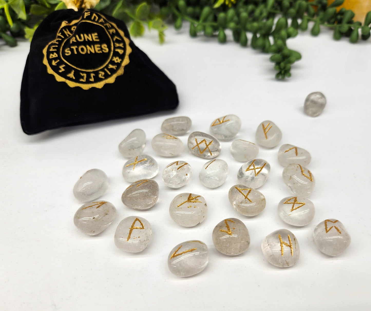 clear quartz rune Set with velvet pouch