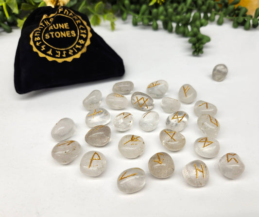 clear quartz rune Set with velvet pouch