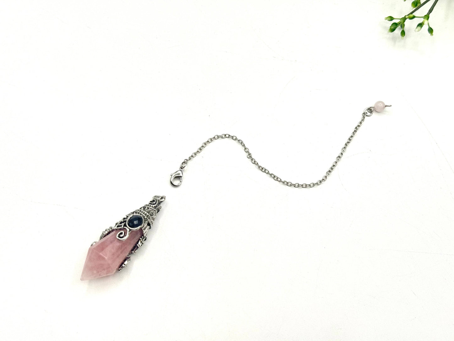 Rose Quartz Faceted Antique Silver Detailing Pendulum