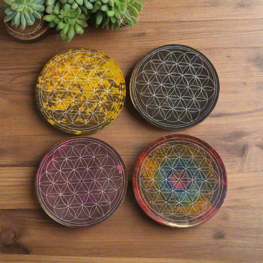 soapstone incense burner with flower of life carving