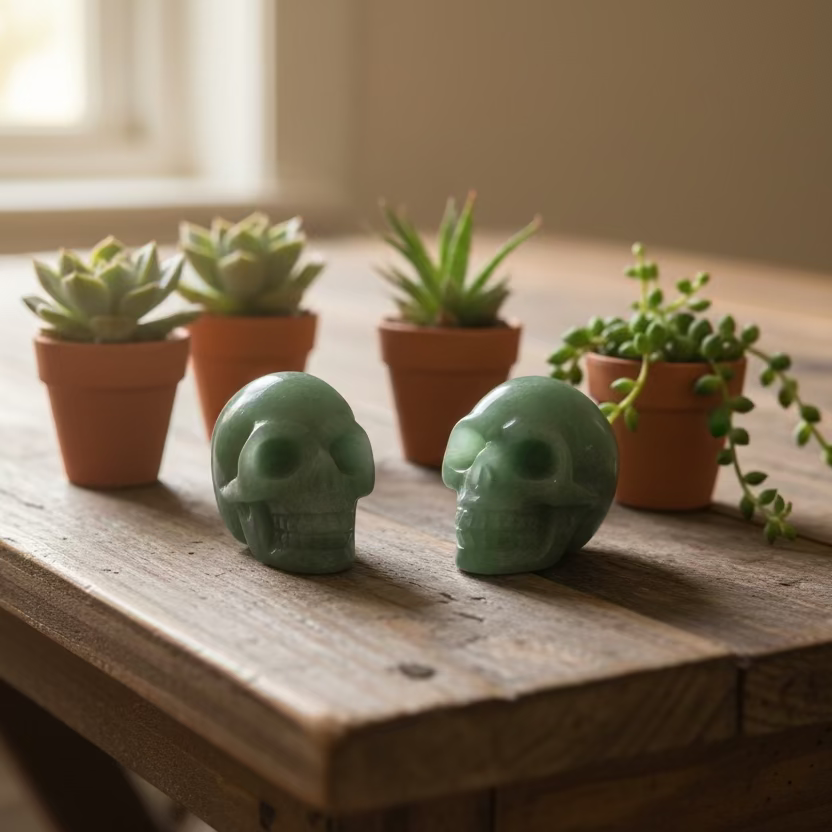 green aventurine skulls