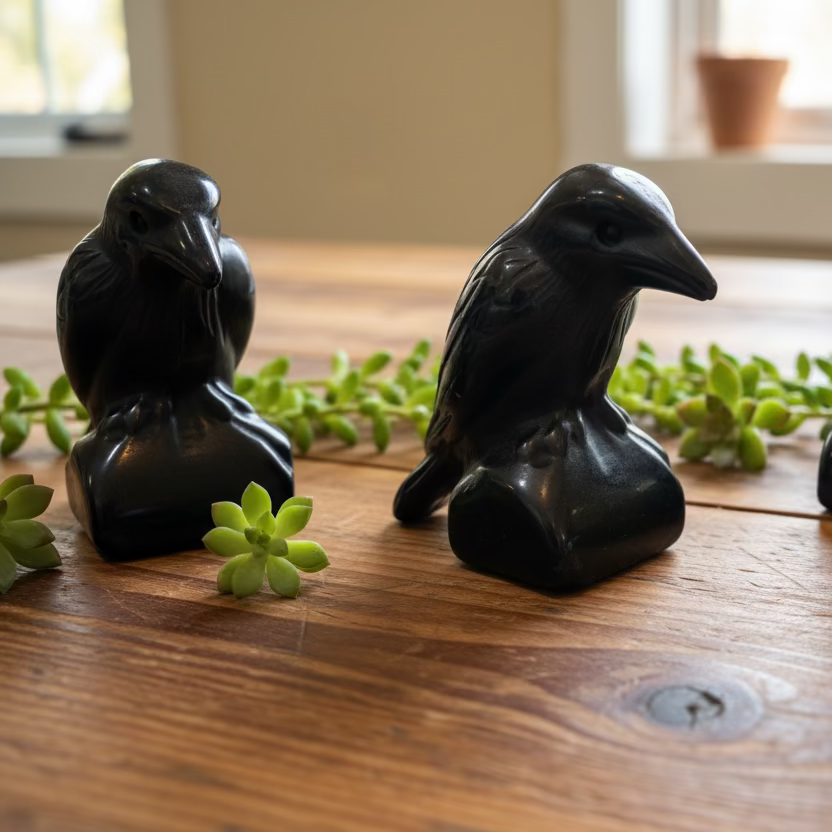 black obsidian raven figurine