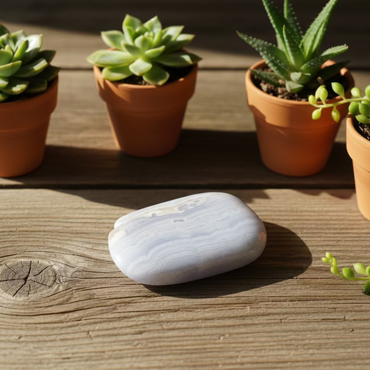 blue lace agate palm stone