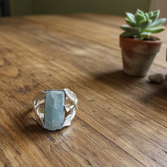 raw aquamarine ring in sterling silver