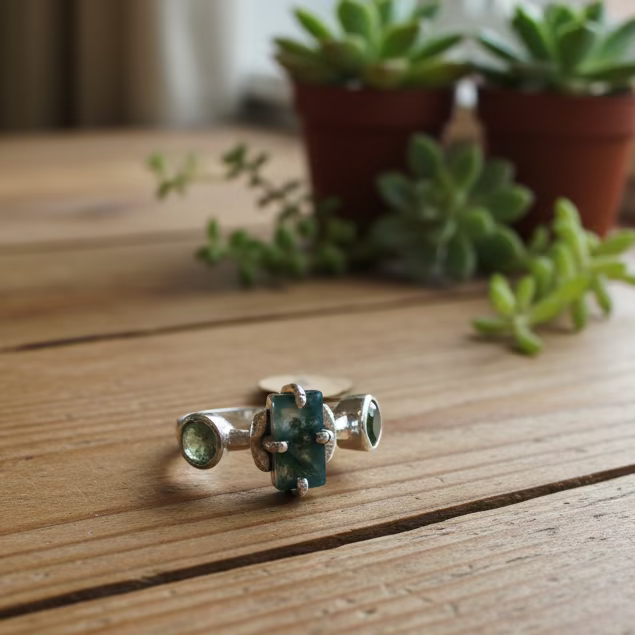 moss agate ring in sterling silver
