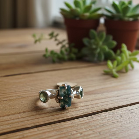 moss agate ring in sterling silver