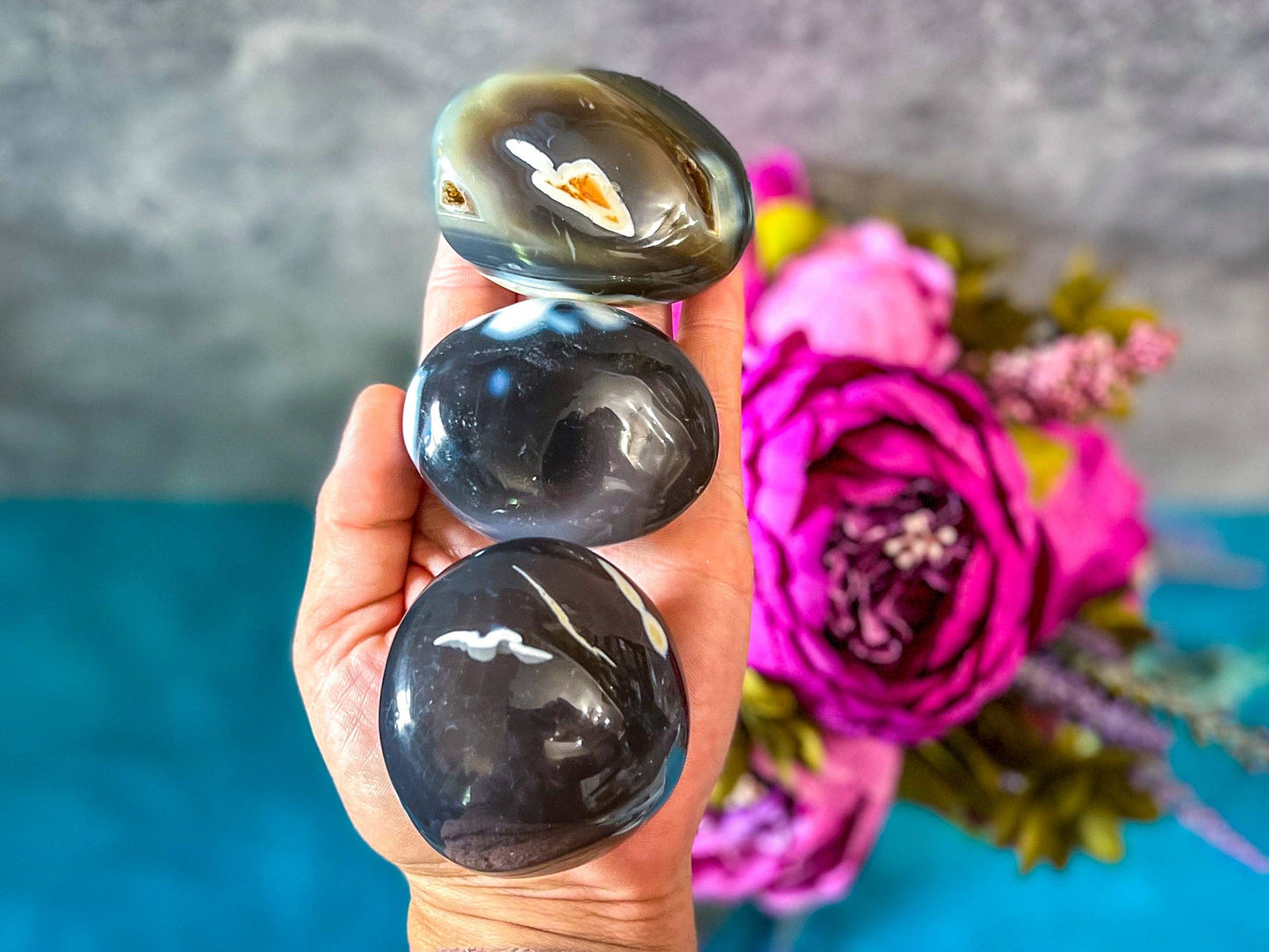 orca agate palm stones