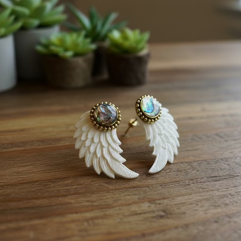 abalone and bone earrings (responsibly sourced)