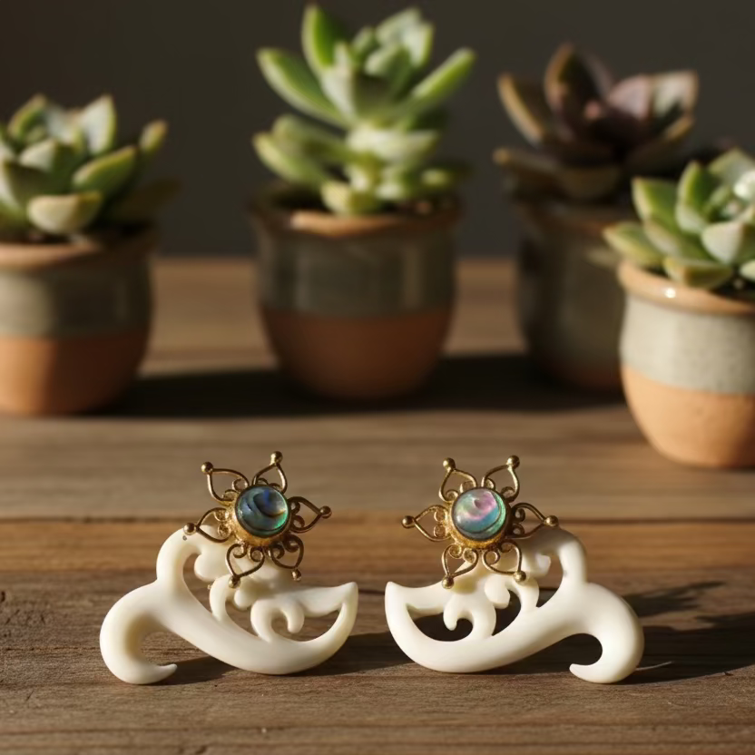 abalone and bone earrings (responsibly sourced)