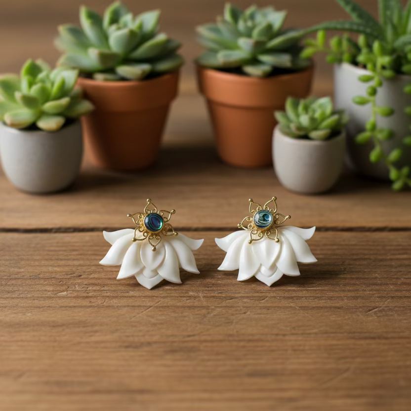 abalone and bone earrings (responsibly sourced)